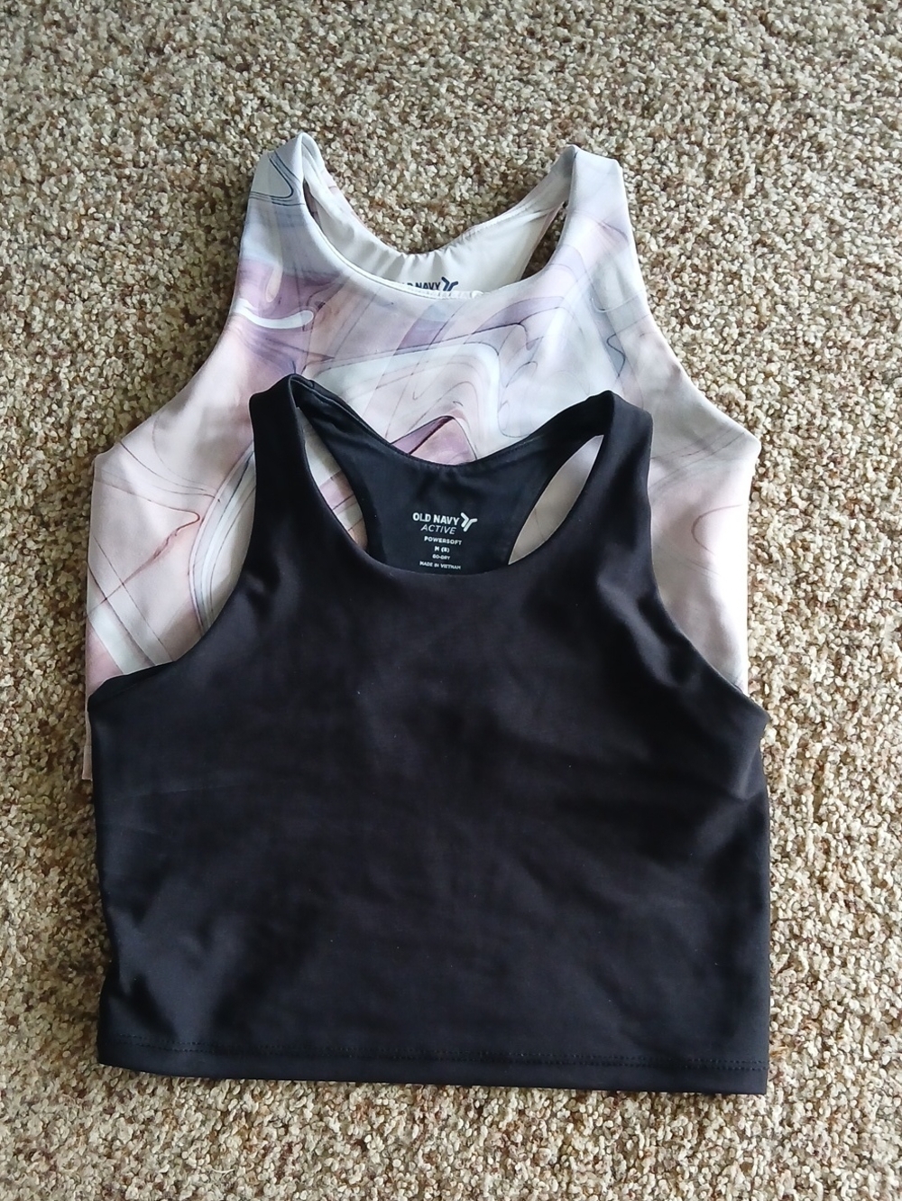 Old Navy Black Racerback Sports Tank with Marble-Print Layer